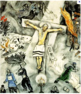 Marc Chagall crucifixion painting with scenes of Jewish suffering