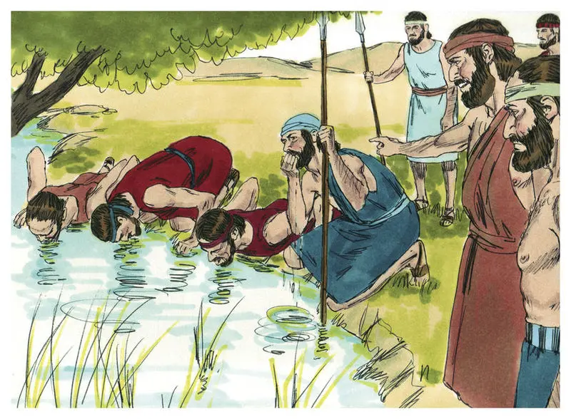 Gideon's men drinking from the water in Judges 7