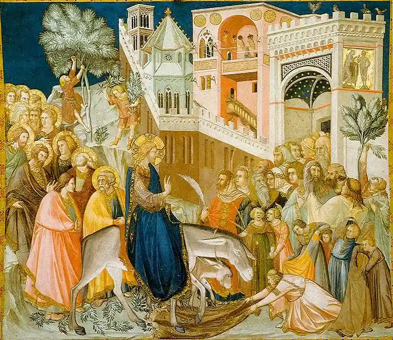 Fresco of Jesus entering Jerusalem on a donkey