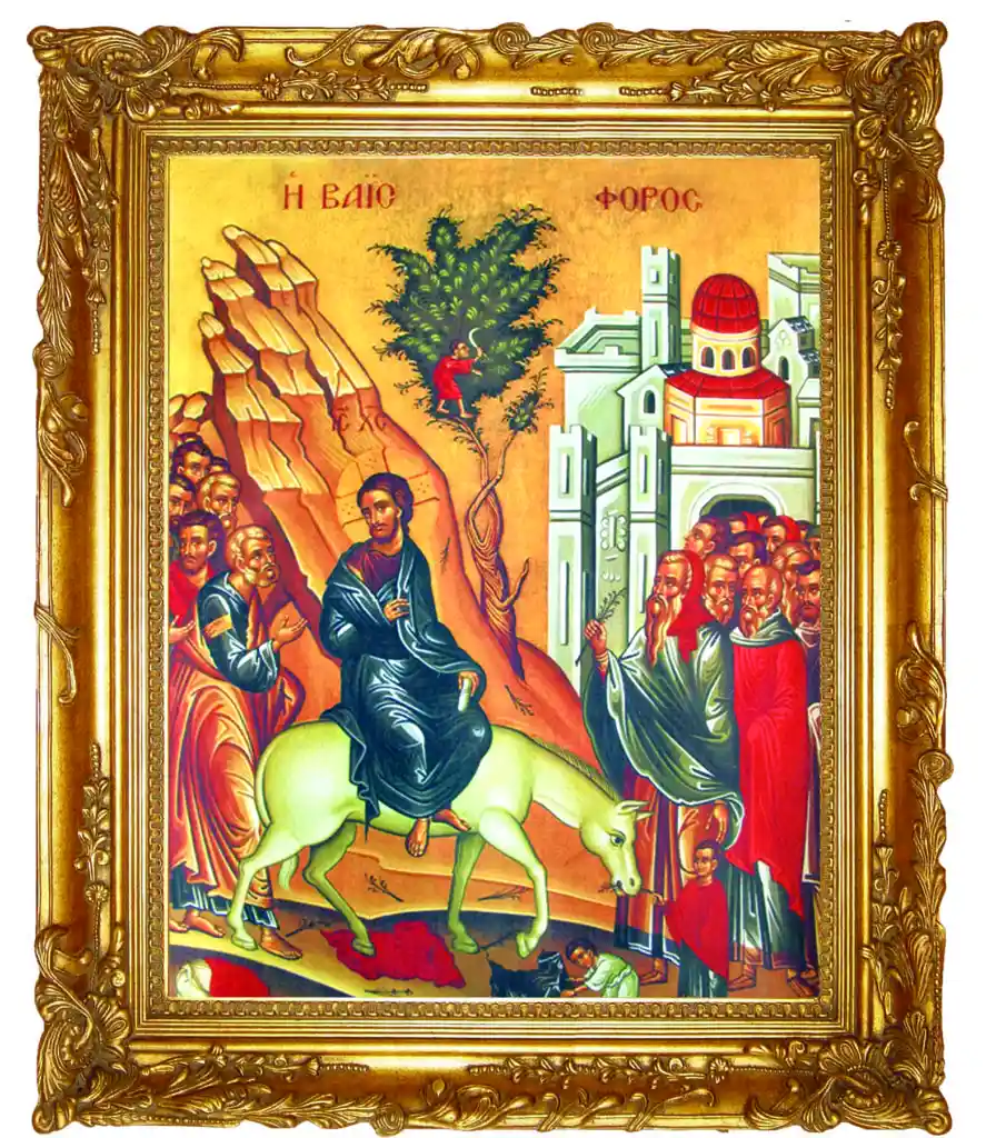 Icon of Jesus entering Jerusalem on a donkey